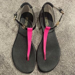 Michael Kors black and hot pink thong sandals